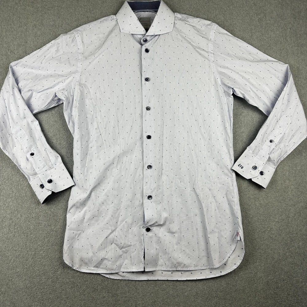 Samuelsohn By Design Dress Shirt Mens Large White Blue Micro Dot Long Sleeve